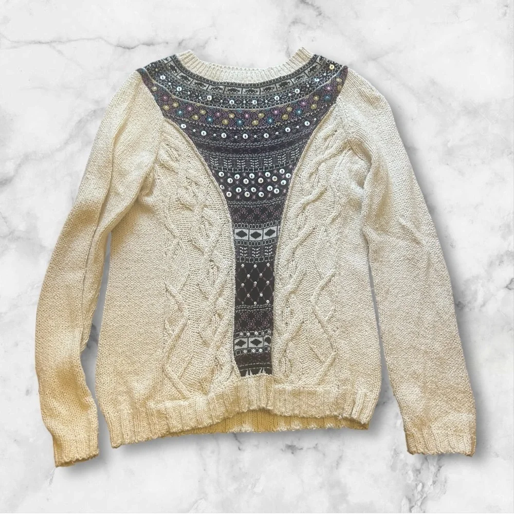 Angel of the North knit colorful retro chic pullover sweater beaded Medium artsy